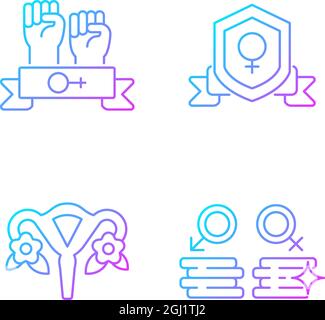 Female empowerment gradient linear vector icons set Stock Vector