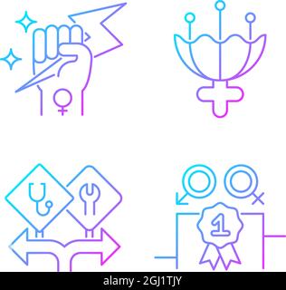 Women empowerment gradient linear vector icons set Stock Vector