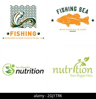 Sport fishing healthy food nutrition logo design  Stock Vector