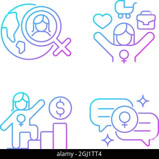 Mainstream feminism gradient linear vector icons set Stock Vector