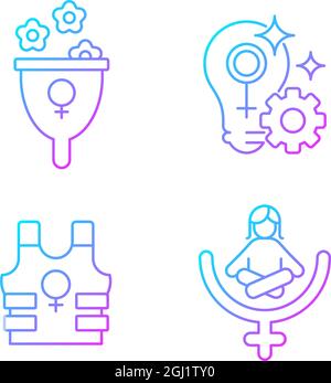 Modern feminism gradient linear vector icons set Stock Vector