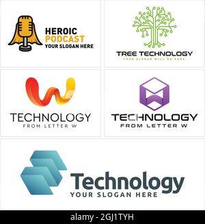 Technology podcast tree tech connection logo design Stock Vector