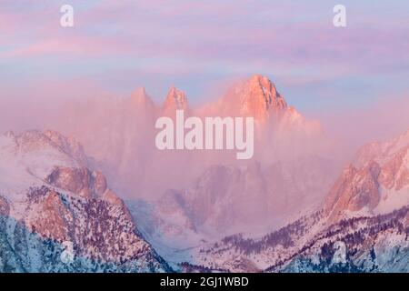 USA, California, Lone Pine. Sunrise on Mount Whitney as seen from the Alabama Hills. Credit as: Don Paulson / Jaynes Gallery / DanitaDelimont.com Stock Photo