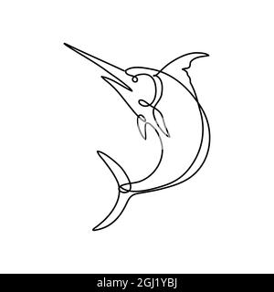 Atlantic Blue Marlin Jumping Up Continuous Line Drawing Stock Photo