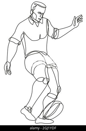 Rugby Union Player Kicking Ball Front View Continuous Line Drawing Stock Photo