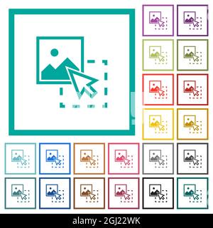 Drag image to upload flat color icons with quadrant frames on white background Stock Vector