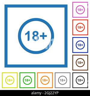 Allowed above 18 years only flat color icons in square frames on white background Stock Vector