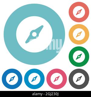 Simple compass solid flat white icons on round color backgrounds Stock Vector