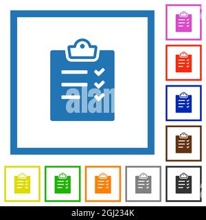 Task list alternate flat color icons in square frames on white background Stock Vector
