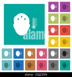 Feverish man solid multi colored flat icons on plain square backgrounds. Included white and darker icon variations for hover or active effects. Stock Vector