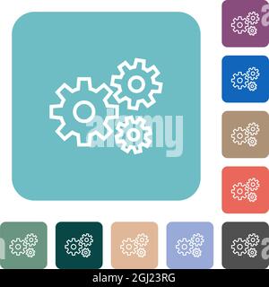 Gears white flat icons on color rounded square backgrounds Stock Vector