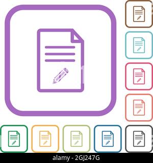 Edit document outline simple icons in color rounded square frames on white background Stock Vector