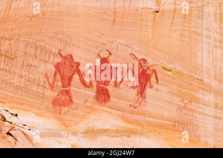 Pictograph panel on canyon wall along Calf Creek, Grand Staircase-Escalante National Monument, Utah USA Stock Photo