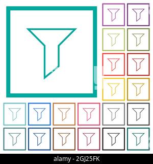 Filter outline flat color icons with quadrant frames on white background Stock Vector