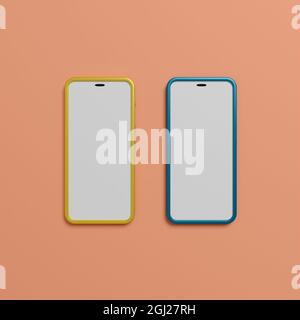 Two smart phone with blank screen on pink background. 3d rendering Stock Photo
