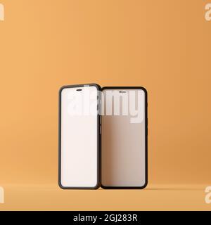 Two smart phone with blank screen on brown background. 3d rendering Stock Photo