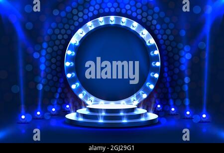 Show light, Stage Podium Scene with for Award Ceremony on blue Background. Vector illustration Stock Vector