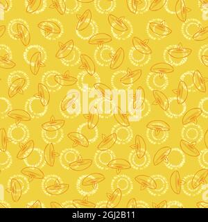 Vector yellow Diwali festival with simple lamp and circle effects seamless pattern background. Perfect for fabric, wrapping paper and wallpaper Stock Vector