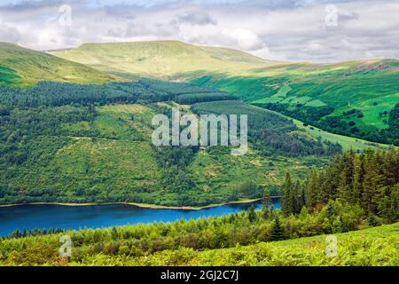 View of Waun Rydd over the Talybont Valley from Bwlch y Waun in the Brecon Beacons National Park in August Stock Photo