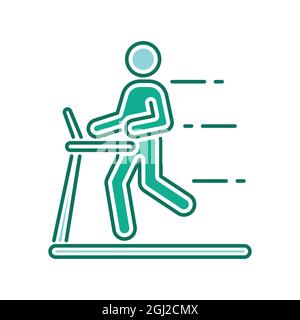Man running on a treadmill color line icon. Cardio workout. Isolated vector element. Outline pictogram for web page, mobile app, promo. Stock Vector