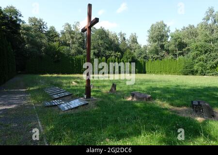 Lambinowice, Poland - August 21, 2021:  Labor camp and cemetery for German prisoners immediately after the end of the war. Sunny summer day. Stock Photo