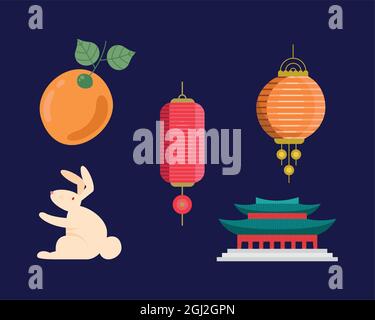 set of objects of happy chuseok Stock Vector