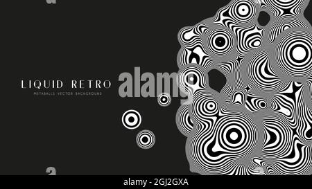 Liquid retro 3D zebra metaball, with organic structure. Abstract vector black and white background. Fluid futurisctic shapes. Stock Vector