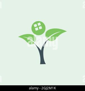 abstract nature tree home logo icon flat design vector graphic concept Stock Vector