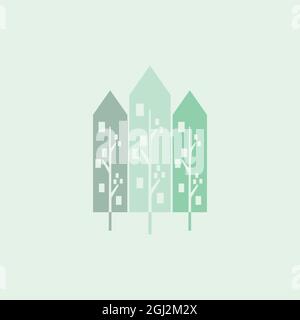 abstract tree apartment building logo icon flat design vector graphic concept Stock Vector