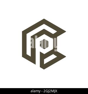 letter P and C polygon logo icon flat vector concept graphic simple stylish design Stock Vector