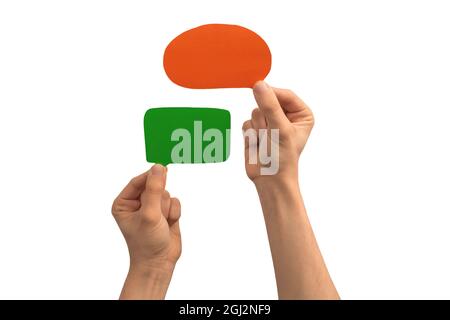Dialogue icon, giving feedback concept, mockup isolated on a white background Stock Photo