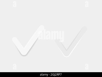 Tick and cross button for mobile app in modern neumorphic trend style. UI, UX set. Light mode. Buttons for vote, election choice. Graphic elements in Stock Vector