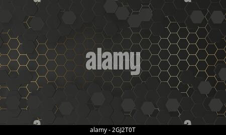 Abstract black and gold hexagonal shapes background. Vector. Stock Vector