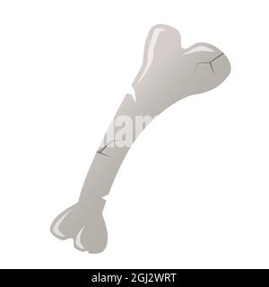 Cracked bone - creative, modern cartoon style object. Illustration on white background, can be used as icon. Ancient remains of a person or animal. Pe Stock Vector