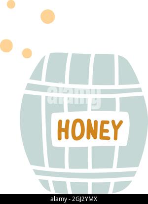 Cartoon honey barrel icon of beekeeping and apiculture food. Vector scandinavian bee honey in wooden keg or cask with honeycomb, natural dessert and Stock Vector