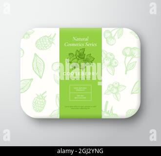 Gooseberry Bath Cosmetics Package Box. Abstract Vector Wrapped Paper Container with Label Cover. Packaging Design. Modern Typography and Hand Drawn Stock Vector