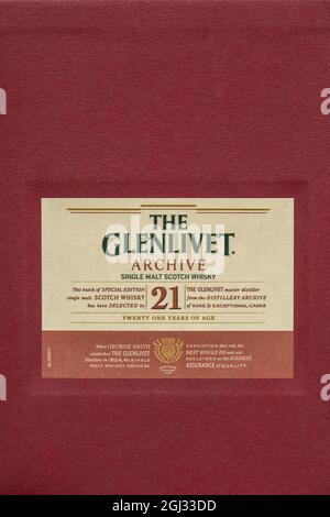 box of 21 years old Glenlivet single malt scotch whisky Stock Photo