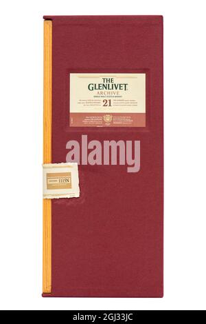 box of 21 years old Glenlivet single malt scotch whisky Stock Photo