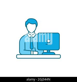 Working man color line icon. Pictogram for web page, mobile app, promo. UI UX GUI design element. Editable stroke. Stock Vector