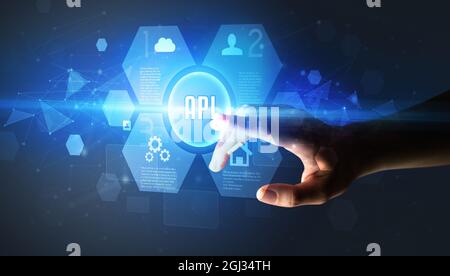 Hand touching digital button concept Stock Photo