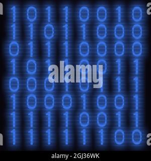 Abstract Technology Binary code Background. Blue blurry zeros and ones, neon styled. Unstable digital binary data and secure data concept seamless tex Stock Photo