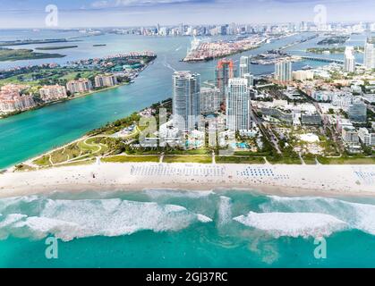 Miami Beach,South Beach, Helicopter Aerial View Miami City,  South Florida,USA Stock Photo