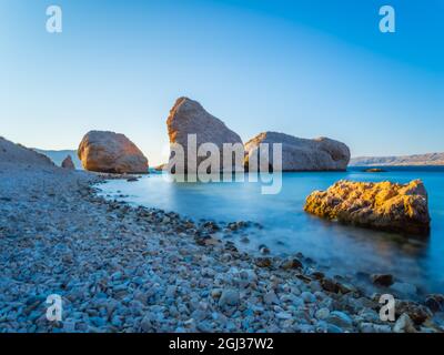 Early morning light Beritnica beach near Metajna on Pag island in Croatia Europe long exposure Stock Photo