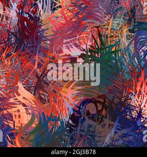 Abstract colorful painterly swirls and loops, multicolored impressive digital painting. Darker vivid tones, modern digital art Stock Photo