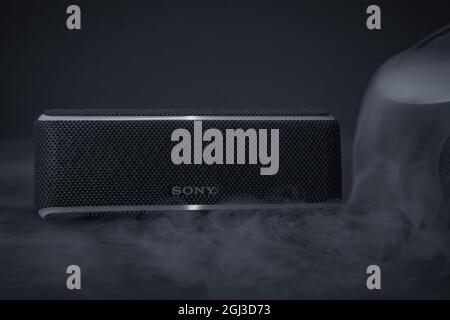Bluetooth speaker with smoke effect Stock Photo