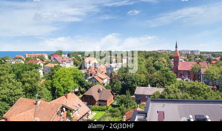 A magnificent cityscape that can be seen from the observation deck of the water tower in the city center. Zelenogradsk, Russia. Stock Photo