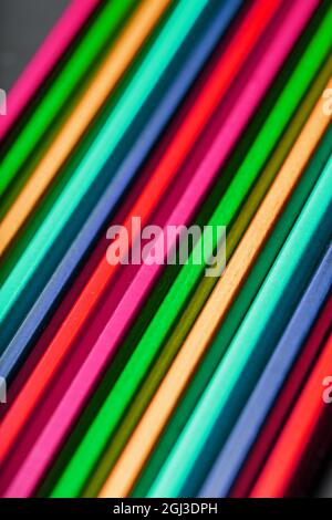 The texture of multi-colored pencils is close-up in full screen. As a background Stock Photo