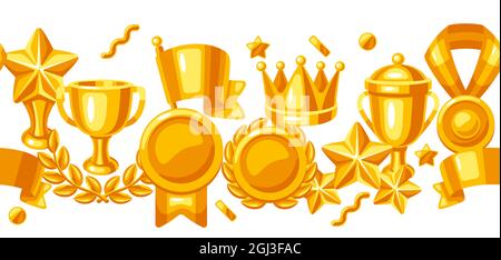 Awards and trophy seamless pattern. Reward items sports or corporate competitions. Stock Vector