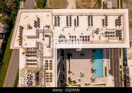 Aerial photo HVAC Air Conditioning systems on rooftops Miami FL USA Stock Photo