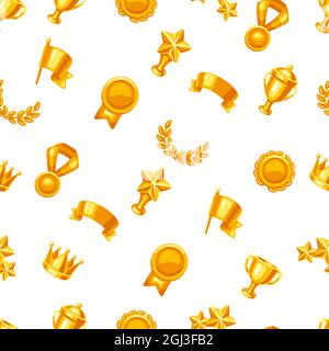Awards and trophy seamless pattern. Reward items sports or corporate competitions. Stock Vector